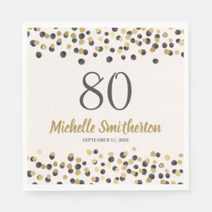Serviette En Papier Confettis Pailletés Or Noir 80e Anniversaire