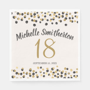 Serviette En Papier Confettis Pailletés Or Noir pour 18e Anniversaire