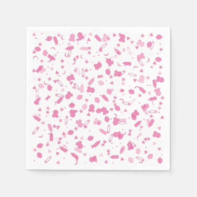 Serviette En Papier Confettis Rose Bébé Baptême (Devant)
