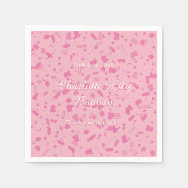 Serviette En Papier Confettis Rose Bébé Baptême (Devant)