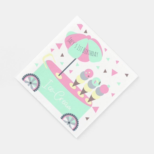 Serviette En Papier Confettis Stand de Glaces Anniversaire Rose (Coin)