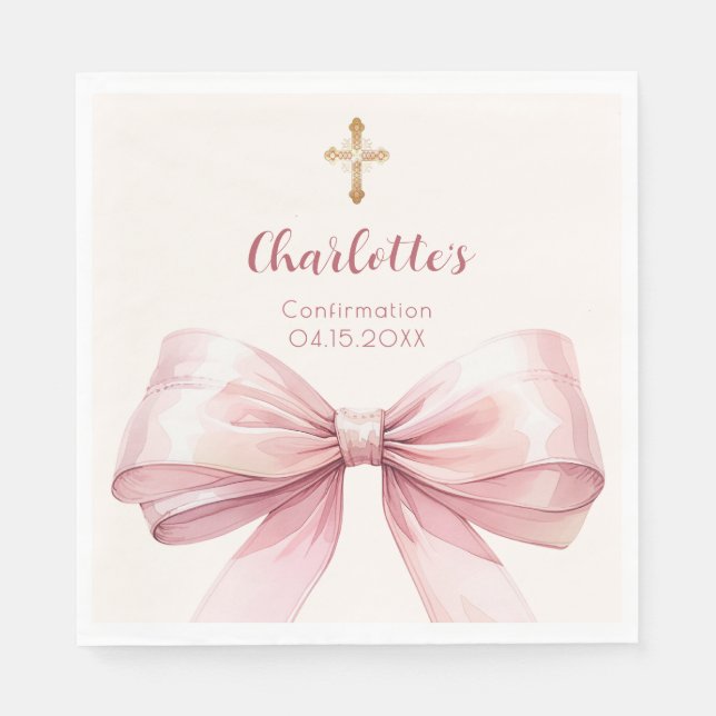 Serviette En Papier Confirmation blush pink bow cream cross luncheon (Devant)