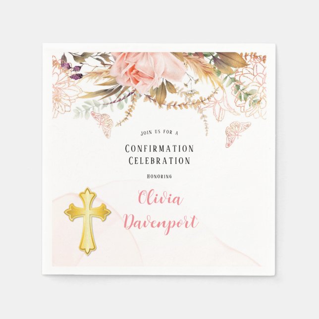 Serviette En Papier Confirmation du papillon de pivoine botanique rust (Devant)