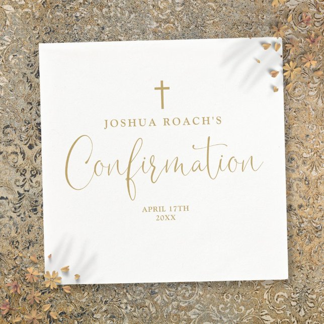 Serviette En Papier Confirmation élégante moderne en écriture dorée (Modern Elegant Gold Script Confirmation Napkins)
