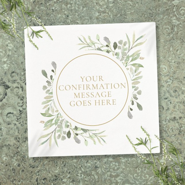 Serviette En Papier Confirmation Florale Aquarelle Vert et Or (Greenery Watercolor Floral Gold Confirmation Napkins)