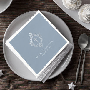 Serviette En Papier Confirmation Garçon Dusty Blue Vintage Crest Éléga