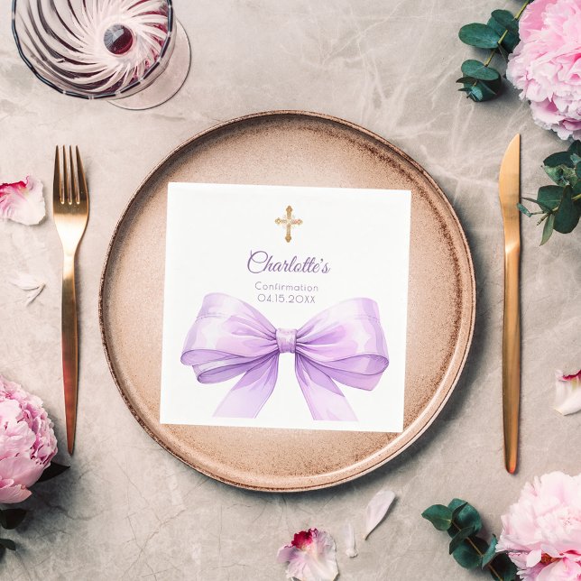 Serviette En Papier Confirmation lavender bow cross luncheon (Créateur téléchargé)