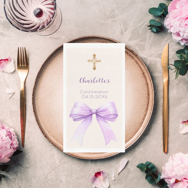 Serviette En Papier Confirmation lavender bow ivory cross girl (Créateur téléchargé)