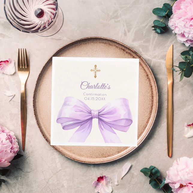 Serviette En Papier Confirmation lavender bow ivory cross luncheon (Créateur téléchargé)