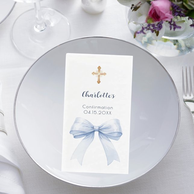 Serviette En Papier Confirmation light blue bow cross (Créateur téléchargé)