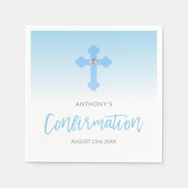Serviette En Papier CONFIRMATION Personnalisée Pastel Blue Boy Cross (Devant)