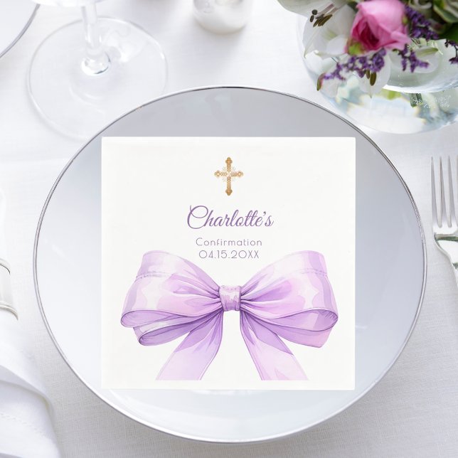 Serviette En Papier Confirmation ruban lavande croix déjeuner (Créateur téléchargé)