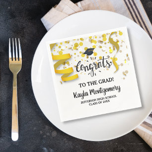 Serviette En Papier Congrats Grad Cap Gold Confetti Festive Custom