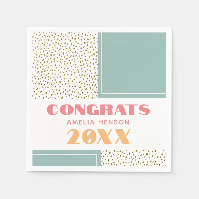 Serviette En Papier Congrats Modernes Grad Gold Parties scintillant Gr (Devant)