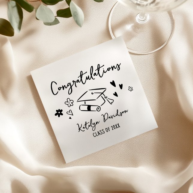 Serviette En Papier Congratulations Hand Drawn Doodle Graduation Party (Créateur téléchargé)