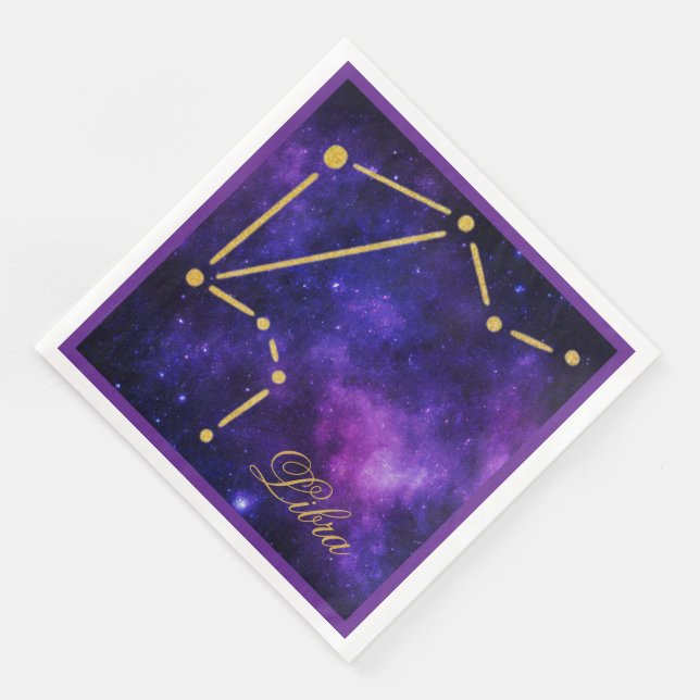 Serviette En Papier Constellation Gold Libra sur Galaxie noire | (Coin)
