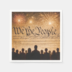 Serviette En Papier Constitution des États-Unis avec feux d'artifice