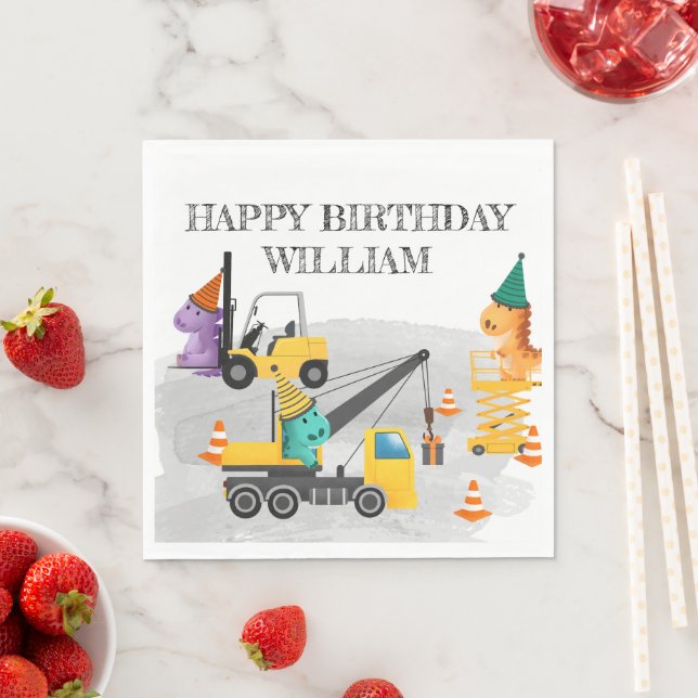 Serviette En Papier Construction 2e fête d'anniversaire, Thème Dinosau (En situation)