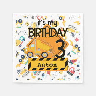 Serviette En Papier Construction camions jaunes voiture 3e anniversair