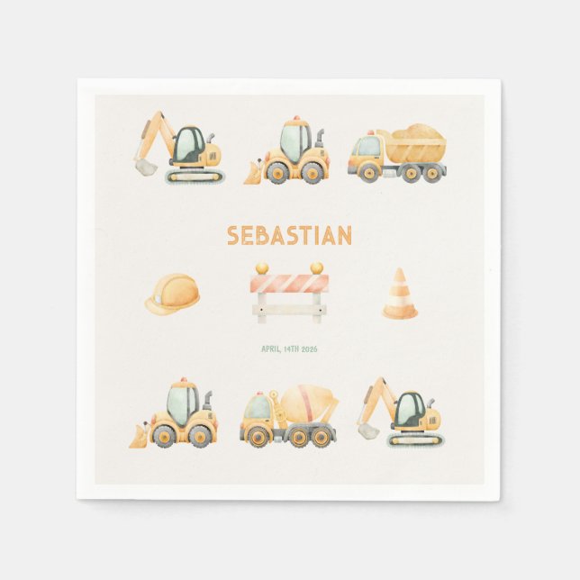 Serviette En Papier Construction Dump Truck Party Boys Birthday (Devant)