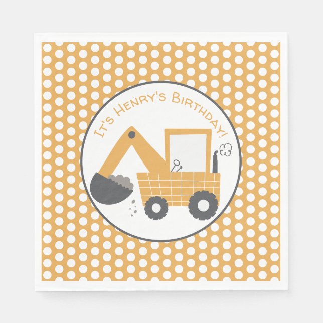 Serviette En Papier Construction Petit Digger Anniversaire (Devant)