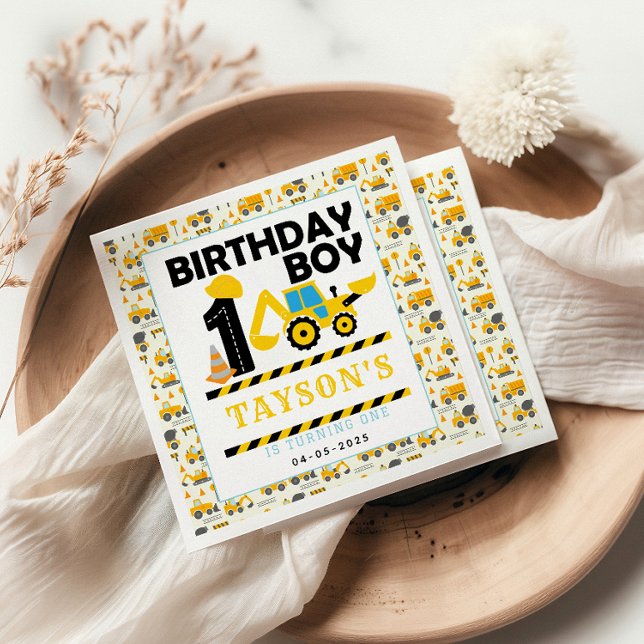 Serviette En Papier Construction Truck 1st Birthday | Kids Party (Créateur téléchargé)