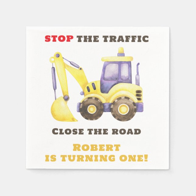 Serviette En Papier Construction Truck Excavateur fête d'anniversaire (Devant)