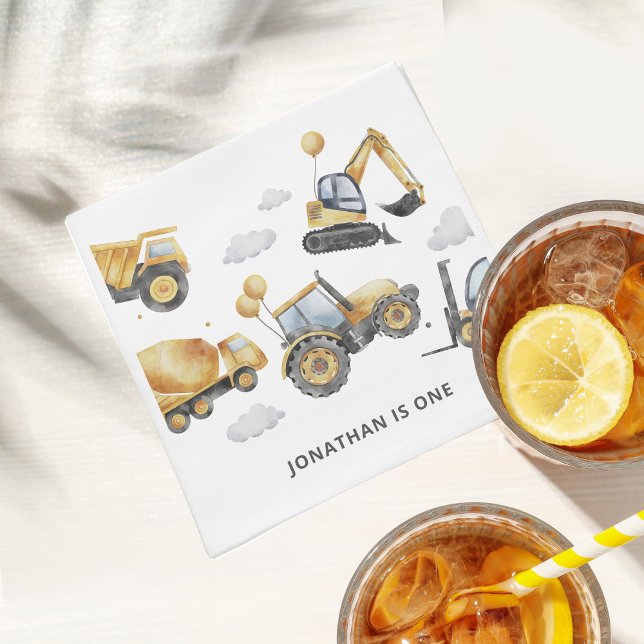 Serviette En Papier Construction Trucks Boy 1st Birthday Party (Créateur téléchargé)