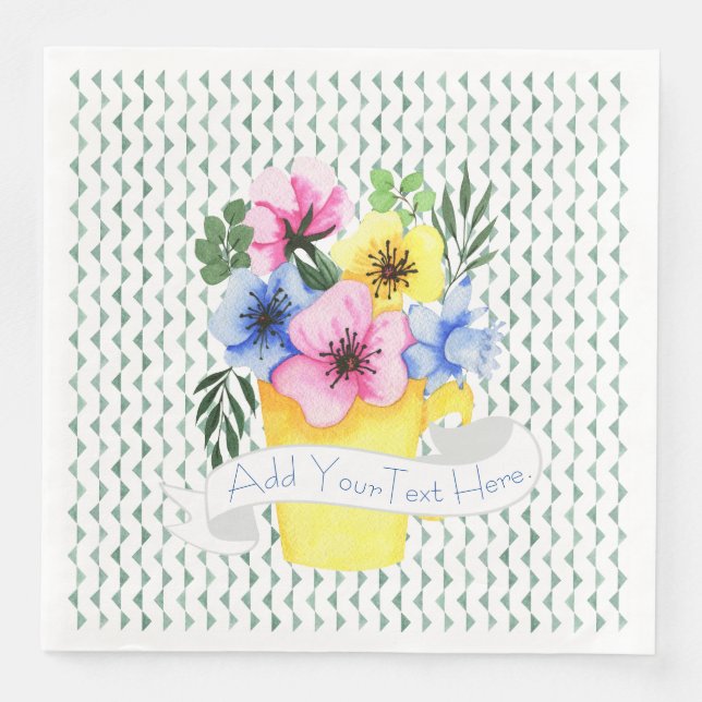 Serviette En Papier Conteneur Jaune Avec Pensées Pastel (Devant)