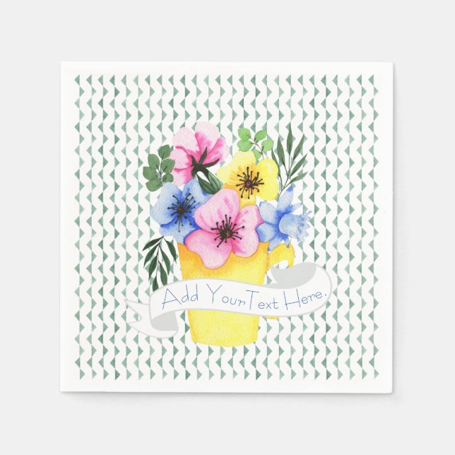 Serviette En Papier Conteneur Jaune Avec Pensées Pastel (Devant)