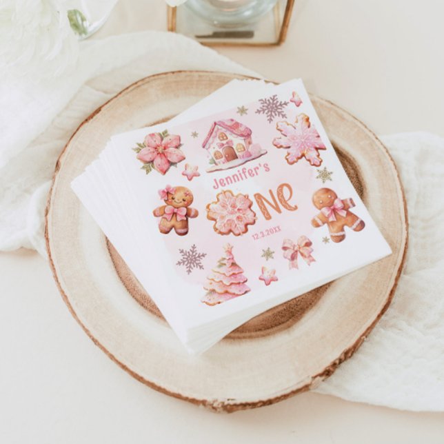 Serviette En Papier Cookie de Noël 1er anniversaire fille rose (Créateur téléchargé)
