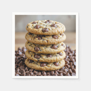 Serviette En Papier Cookies À Chip De Chocolat Sur Les Morceaux De Cho
