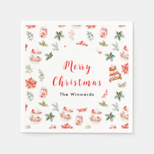 Serviette En Papier Cookies de Noël et feuillage rouge