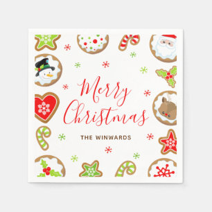 Serviette En Papier Cookies de Noël Joyeux Noël Rouge et Vert