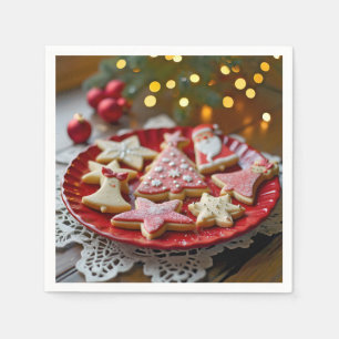 Serviette En Papier Cookies de Noël sur une plaque rouge