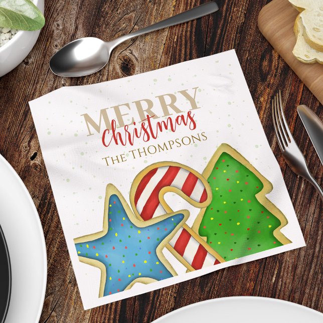 Serviette En Papier Cookies de Noël Whimsical Sweet Holiday Plaisant (Merry Christmas holiday cookie cutouts paper party napkin)
