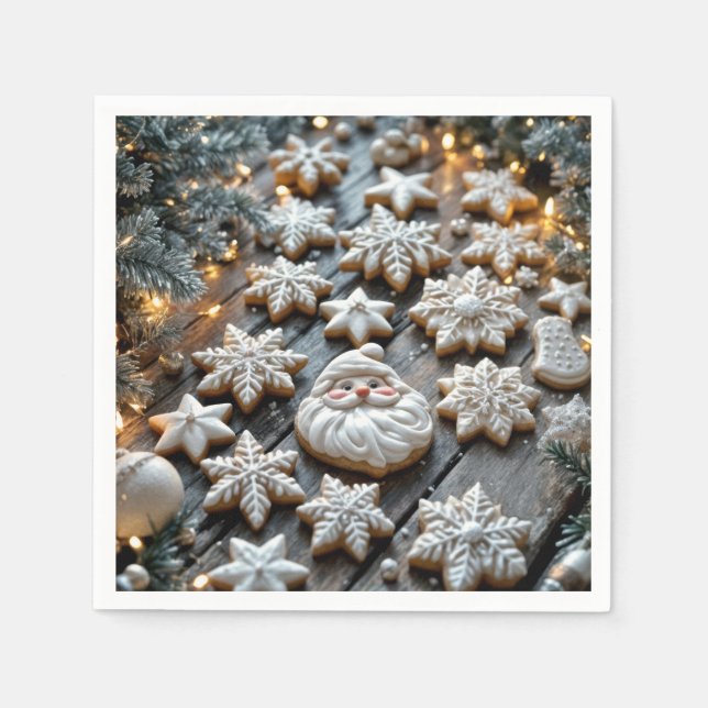 Serviette En Papier Cookies De Sucre De Noël Agricole Sur Bois (Devant)