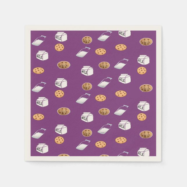 Serviette En Papier Cookies et lait sur violet (Devant)