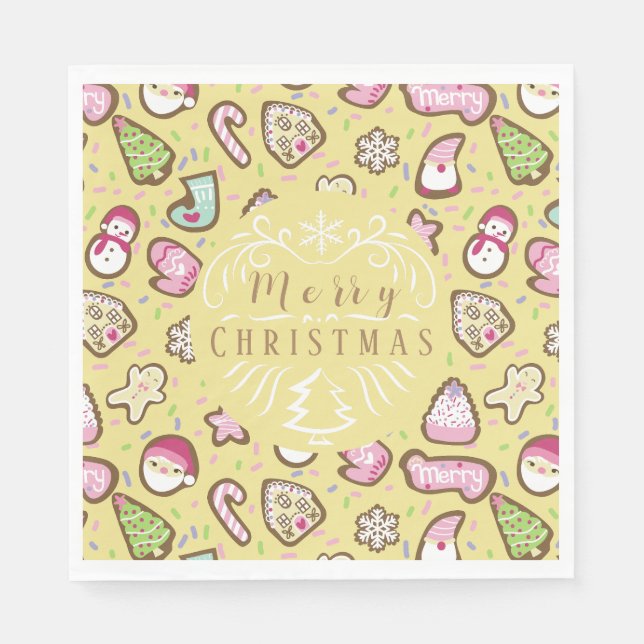 Serviette En Papier Cookies Noël Jaune (Devant)