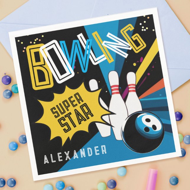 Serviette En Papier Cool Allons lancer une fête étoilée de bowling col (Créateur téléchargé)