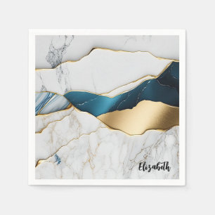 Serviette En Papier Cool Blanc Turquoise Marbre Pierre Or