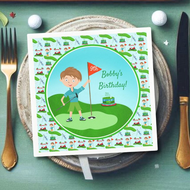 Serviette En Papier Cool Boy's Golfing Thème fête d'anniversaire (Créateur téléchargé)
