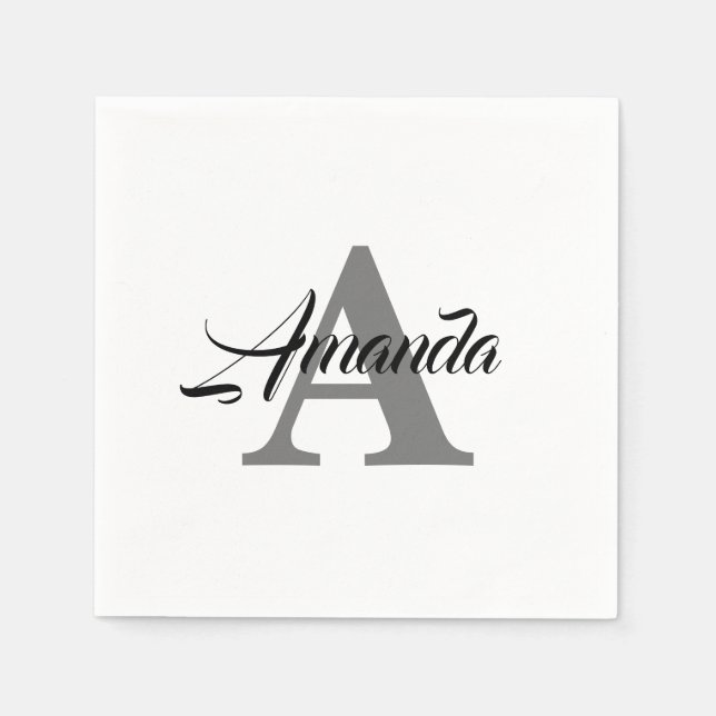 Serviette En Papier Cool de nom personnalisé simple et élégant initial (Devant)