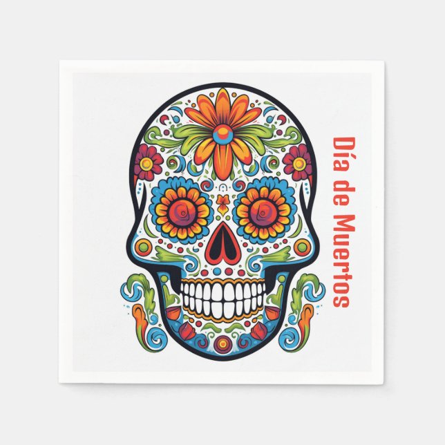 Serviette En Papier Cool Dia de Muertos style doodé Calavera crâne (Devant)