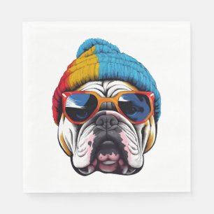 Serviette En Papier Cool English Bulldog avec un Casquette Beanie