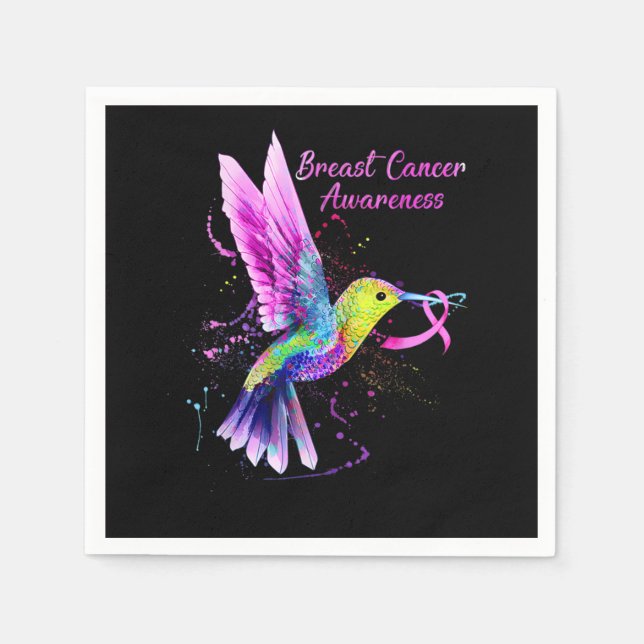 Serviette En Papier Cool Hummingbird Holding Pink Ribbon Breast Cancer (Devant)