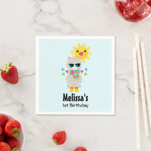 Serviette En Papier Cool Llama et le soleil souriant de Kawaii