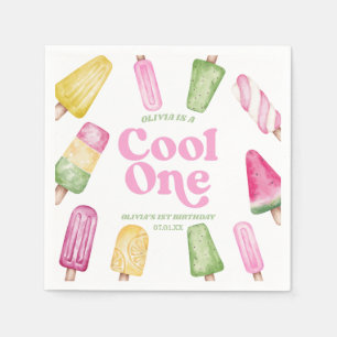 Serviette En Papier Cool One Pink Retro Popsicle 1er anniversaire