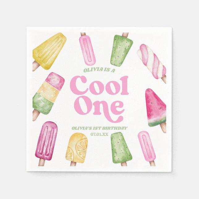 Serviette En Papier Cool One Pink Retro Popsicle 1er anniversaire (Devant)