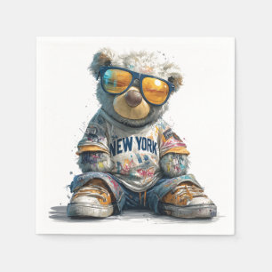 Serviette En Papier Cool Teddy Bear dans les lunettes de soleil et une